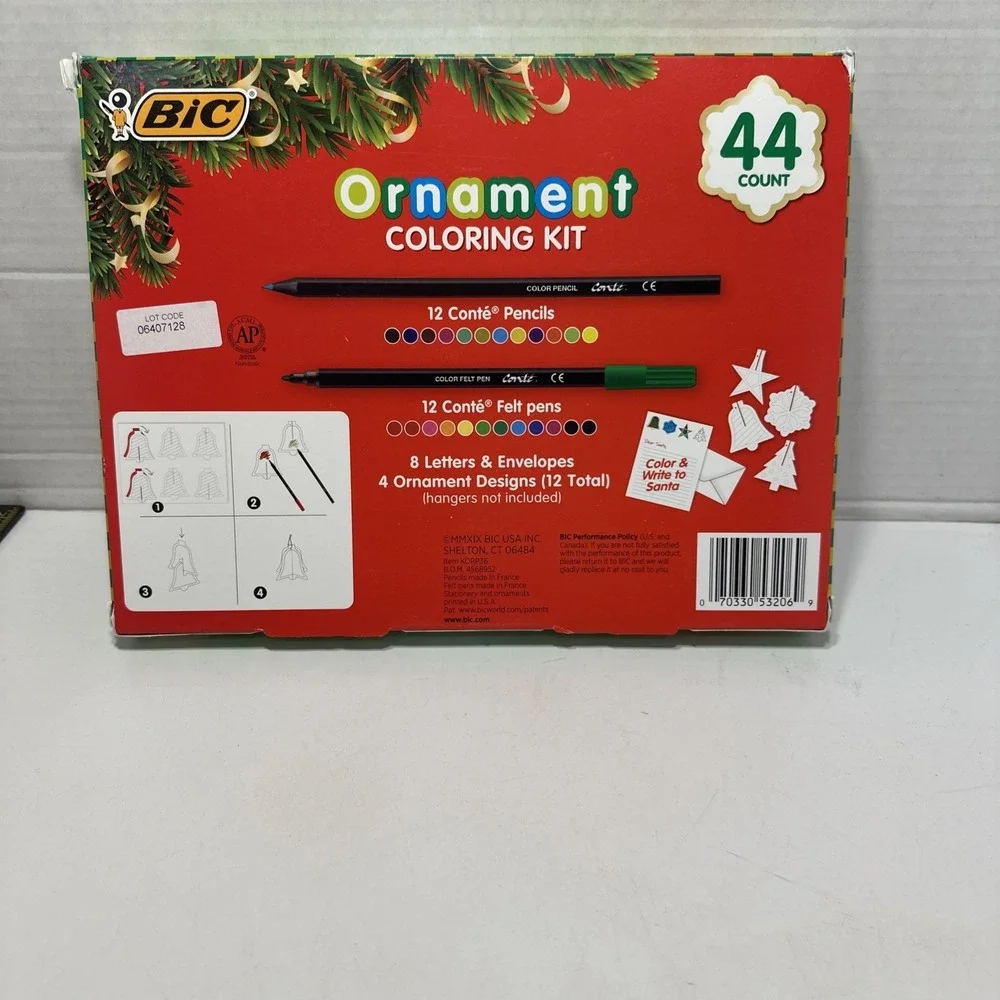 BIC Ornament Coloring Kit,‎ 44 Count,12 Pencils,12 Felt Pens,12 3D Ornaments +